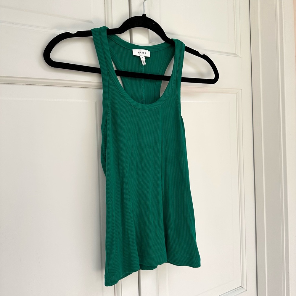 REISS Green Ribbed Racerback Tank Top - Picture 9 of 14